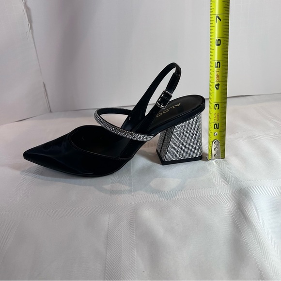 ***NWT***Aldo Heels- Black and Silver Women's Block Rhinestone Heel - Picture 10 of 13